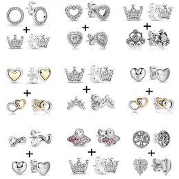 Nuovi orecchini a bottone rotondi in argento sterling 925 con corona d'argento popolare di alta qualità CZ trasparente per orecchini Pandora Regalo di gioielli da sposa per donna Offerta speciale
