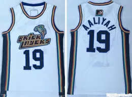 Man NCAA Herrvita baskettröjor Aaliyah nummer 19 Jersey Bricklayers sjätte årliga rock n 'jock b-ball jam 1996 mtv film skjortor s-2xl