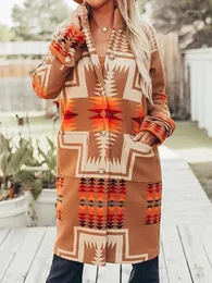여자 양모 블렌드 긴 슬리브 히피 집시 코트 여성 보 호카 카키 민족 프린트 재킷 가을 겨울 코트 따뜻한 겉옷 여성 2022 phy