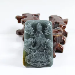 Chains Certified Grade A Natural Green Brown Jadeite Jade Pendant BodhisattvaChains