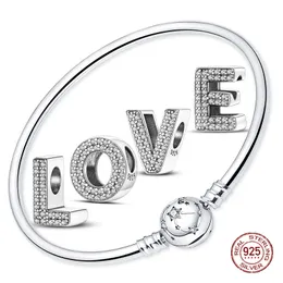 925 Sterling Silver Dangle Charm 26 Sex bokstäver pärlor pärlor pandora charms armband diy smycken tillbehör