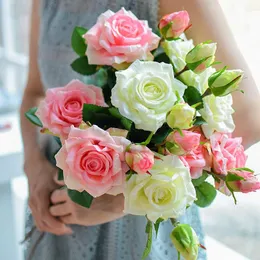 웨딩 꽃 신부 꽃다발 흰색 신부 들러리 진짜 터치 라텍스 장미 인공 DIY 결혼 액세서리 파티 홈 데코 딩딩