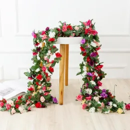 Dekorativa blommor kransar 250 cm konstgjorda siden rosor murgröna jul bröllop hem rum dekorationer scrapbooking simulering torkad vinrankel wrea