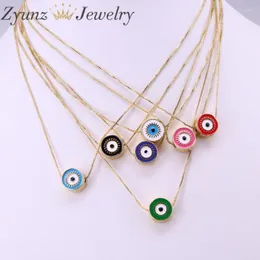 Pendant Necklaces Colorful Enamel Round Coin Eye Turkish Jewelry Bead Necklace Lucky Cute Charm Chain Gold JewelryPendant Sidn22