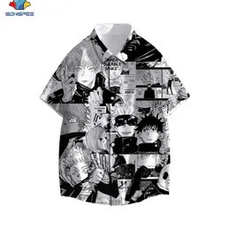 Sonspee anime jujutsu kaisen gojo satoru camiseta homens mulheres 3d impressão harajuku verão havaí camisas casuais praia enorme tops 220322