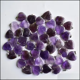 Charms Risultati dei gioielli Componenti Love Heart Stone Beads Pendenti 20Mm Ametiste naturali all'ingrosso per fai da te Ebreo Dh8Xm