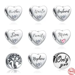 925 Silver Fit Pandora Charm 925 Bracelet European Heart Shape Uncle Husband charms set Pendant DIY Fine Beads Jewelry