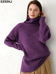 캐시미어 가을 겨울 하이 넥 두꺼운 오버 사이즈 스웨터 풀버 여성 느슨한 스웨터 풀버 여성 긴 소매 220815