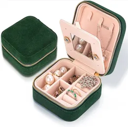 Travel Velvet Jewelry Box with Mirror Wedding Gifts Case for Women Girls Small Portable Organizer Boxes Packaging