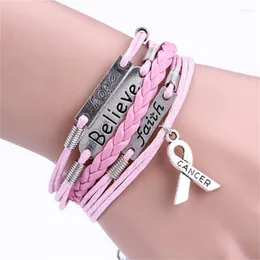 Link Chain Ly Design Multi-Layer Leather Rope Handmade Pink Ribbon Armband 211 Fawn22