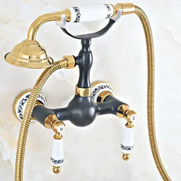 Badezimmer Duschsets Schwarze goldene Messing Wasserhähne Set Wall montierter Badmixer Hahn mit Handsprühkopf Kna428bathroom