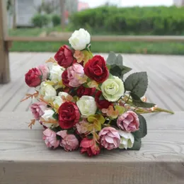 Dekoracyjne kwiaty wieńce różowy jedwabny jedwabny piwonia sztuczny bukiet 21 pączek fałszywy na domową dekorację ślubną indoordecorat