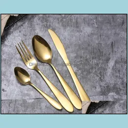 Forks Flatware Kitchen Bar Deal Bar Home Garden Gald Cutlery Spoon Fork Knife Tea Matte Stainless Steel Food Sierware Dinterswal utensil Rr