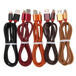 PU Leather Type C Cable C Cable Fast Charge Micro V8 USB Cables Data Sync Charging Charger Cords Hord للهواتف المحمولة