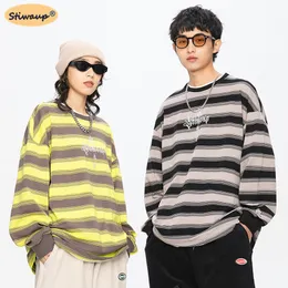 Women's Fashion Long Sleeve Tees Spring Men's Striped O-neck Vintage T Shirt Autumn Loose Gothic Couple Clothes Sweatshirt Woman CX220421