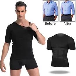 Män kropp toning t shirt shaper korrigerande hållning skjorta bantnings bälte mage buk fett brinnande komprimering korsett 220712