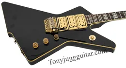 Rare Destroyer II DT-555 Black Phil Collen Explorer Chitarra elettrica Floyd Rose Tremolo Bridge, hardware dorato, intarsi in abalone a blocchi, 3 pickup Humbucker Double Cream