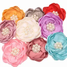 10PCS 2.2inch Fabric flowers Pearl Center Boutique Hair Flower Baby Girl Hair Accessories for Barrette Hair bows Headwear AA220323