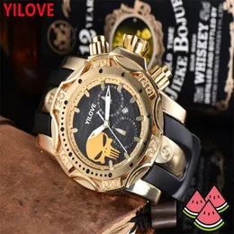 Moda Masculina 50mm Relógio Esportivo Design de Tendência Crânio Esqueleto Relógio Quartzo Movimento Importado À Prova D' Água Pulseira de Borracha Preta Camada Luminosa Presentes Relógios de Pulso