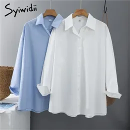 Syiwidii Frauen Blusen Büro Dame Baumwolle Oversize Plus Größe Tops Rosa Weiß Blau Langarm Frühling Koreanische Mode Shirts 220513