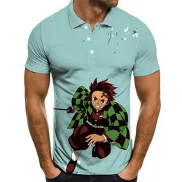 رجال Polos Printed قميص الرجال اليابانية anime kimetsu ropa homme الموضة camisas الشارع الشارع العادي hombres harajuku قصيرة رجال رجال