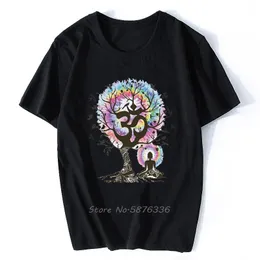 Herr t-shirts t-shirt yoga meditation india zen om träd vackra fåglar tryck ankomst mode roliga tees kort 3d tshirt