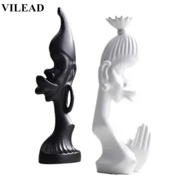 Vilead 35cm 2pcs/conjunto esmalte de cerâmica abstrato homem figuras figuras brancas de casal africano preto estátua estátua decoração de casa vintage t2003331