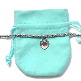 15mm Blaue Herz Armbänder Frauen 4mm Perlen Kette Stränge Edelstahl Paar Geschenke für Freundin Zubehör Großhandel