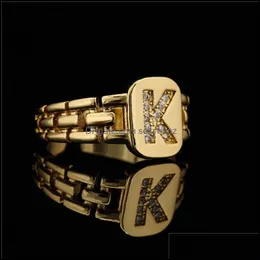 Band Rings Jewelry Fashion A-Z Letter Ring Hip Hop Iniciais de ouro ajustável Nome da declaração CZ Declaração para Mulheres Garota Drop Delt 2021 x0vfp