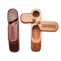 HORNET Natural Wood Smoking Pipes With Storage Container Case 80MM Folding Wooden Tobacco Herb Pipe Handmade Smoking Hand Pipe Smoking Accessories