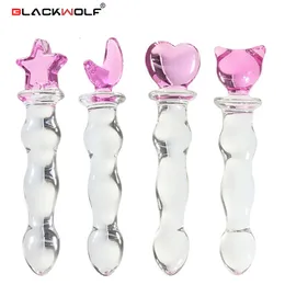 Plugue anal transparente para masturbao, plugue de cristal feminino lobo preto masturbao