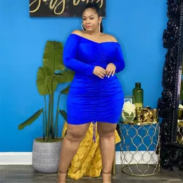 Plus Size Abiti Delle Donne Abbigliamento Abbigliamento a maniche lunghe Bodycon Dress Sexy Off The Blue Blue Mini Party Drop Commercio all'ingrosso