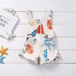 Citgeett Summer Cotton born Kids Baby Girl Sleveless Lace Romper Lily printing Jumpsuit Clothes Sunsuit Outfits SS 220707
