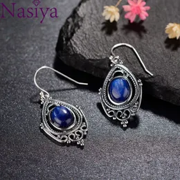 Dangle Lustre Nasiya Rétro Argent Boucles D'oreilles Ovales 8X10MM Naturel Kyanite Fête D'anniversaire Élégant Femmes Oreille Crochet JewelryDangle