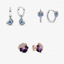 Обруч Huggie Hoop Huggie Deep Blue Pansy Flower Butterfly Серьги 2022 Весенний подарок Ювелирные изделия из стерлингового серебра для женщин Ювелирные изделия для вечеринокHoop Odet22