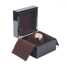 Titta på lådor fall Fashion Luxury Black Wood Gigh-klass Flanell Storage Box Lack Polished Brand Display Gift Jewelry Organizerwatch Hele