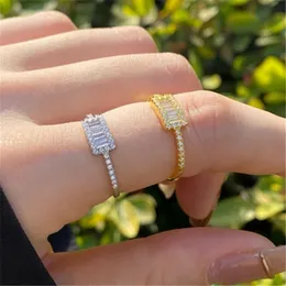 925スターリングシルバーリング長方形の結婚指輪18Kゴールドホワイト5A立方ジルコニア女性パーティーギフトラグジュアリージュエリーの婚約ブラウドダイミドリングボックスサイズ6-9