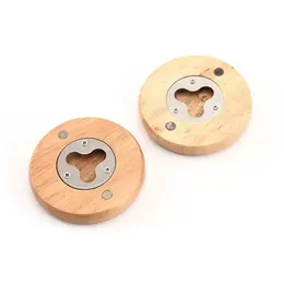 New Wooden Round Shape Bottle Opener Coaster Fridge Magnet Decoration Beer Bottle Opener Factory wholesale BES121