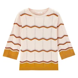 INMAN Autumn Arrival Artsy Contrast Color Jacques Wave Shape Slightly Elastic Pullover Sweater 201203