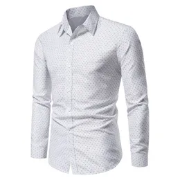 Koszula dla męskiej sukienki biznesowej długi rękaw zwykłe dopasowanie koszuli Casual polka kropka nadrukowana guzika na guziki
