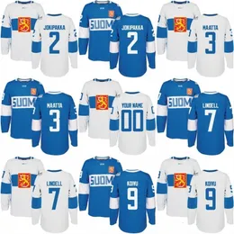 Ceomitness 2016 World Cup of Hockey Finland Team Jersey 2 Jyrki Jokipakka 3 Olli Maatta 7 ESA Lindell 9 Mikko Koivu Custom Hockey Jerseys