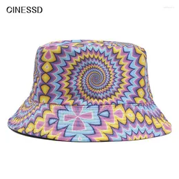 Wide Brim Hats Fashion Reversible Bucket Summer Tie Dye Fisherman Hat Men Women Boho Style Printing Sun Outdoor Panama Hip Hop Cap Delm22