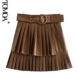 Kpytomoa Moda feminina com cinto de couro falso mini -saia vintage da cintura alta zíper feminino Saias femininas Mujer 220701