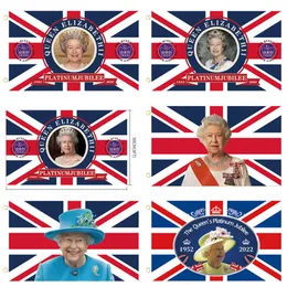Queen II Platinums Jubilee Flag 2022 Union Jack Flags Party Favor The Queens 70th Anniversary British Souvenir 3 * 5ft Dekorationer Nyaste Express Love