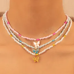 Boho Bunte Rocailles Halskette Frauen Nette Regenbogen Schmetterling Anhänger Halsketten Schmuck Hals Kette Böhmischen Strand Femme Kragen