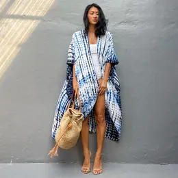 Costumi da bagno da donna Bikini Cover-up Blu a righe Tie Dye Sexy con cintura Costume da bagno Tuniche Donna Summer Kimono Dress Beach Wear Cover Up 2022Wome