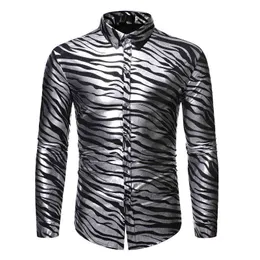 Silber Zebra Gestreiften Druck Hemd Männer 2022 Nachtclub Slim Fit Langarm Herren Hemden Party Hochzeit Smoking Hemd Mann camisa L220704