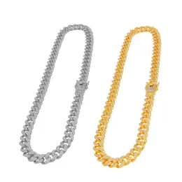 1m Iced Out Cuban Necklace Chain Hip Hop Jewelry Choker Gold Sier Color Rhintone CZ Clasp for Mens Rapper Necklac Link