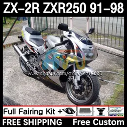 الجسم لـ Kawasaki Ninja zx2r zxr250 zx 2r 2 r R250 Zxr 250 89-98 9dh.38 Zx-2r Zxr-250 91 92 93 94 95 96 97 98 ZX-R250 1991 1992 1995 1995 1996 1997 1997 1998 Fairing Gloss Silver