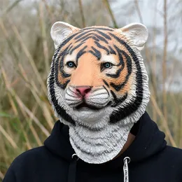 Maski imprezowe Maska Tiger Mascaras de lateks realista maskarada na Halloween cosplay cosplay masque rola gra akcesoria rekwizytów 220826